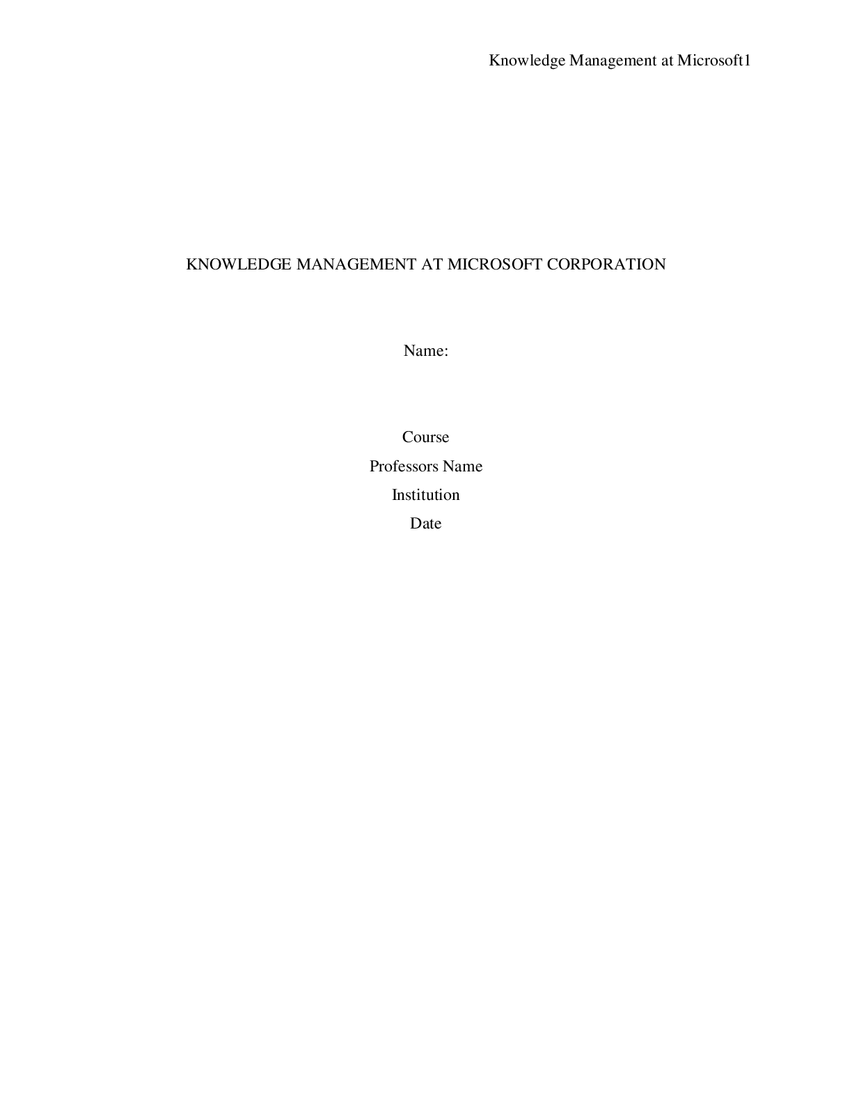 Preview image of KNOWLEDGE MANAGEMENT AT MICROSOFT CORPORATION document